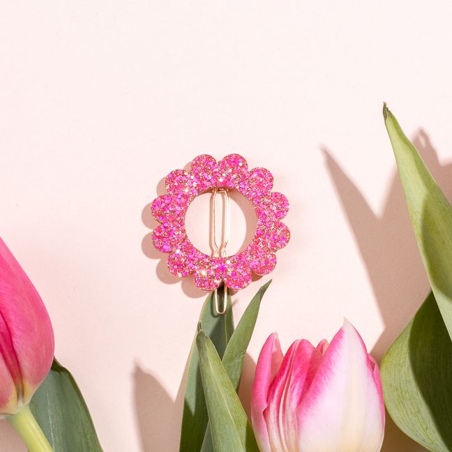 Barrette ronde Sunflower Mix Rose Rouge