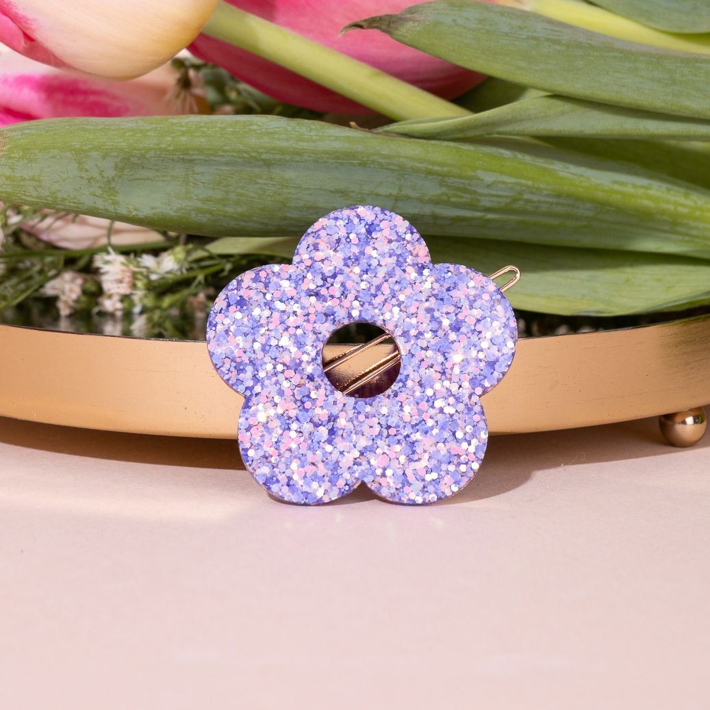 Barrette ronde Fleur Mauve Orange
