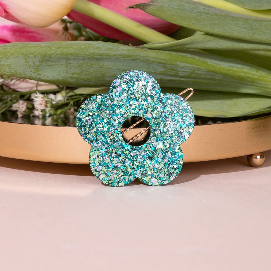 Barrette ronde Fleur Mix Vert 2.0