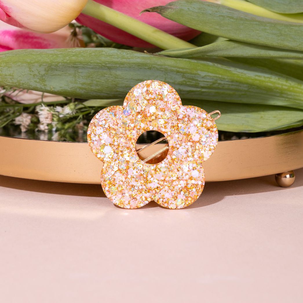 Barrette ronde Fleur Ivoire Orange