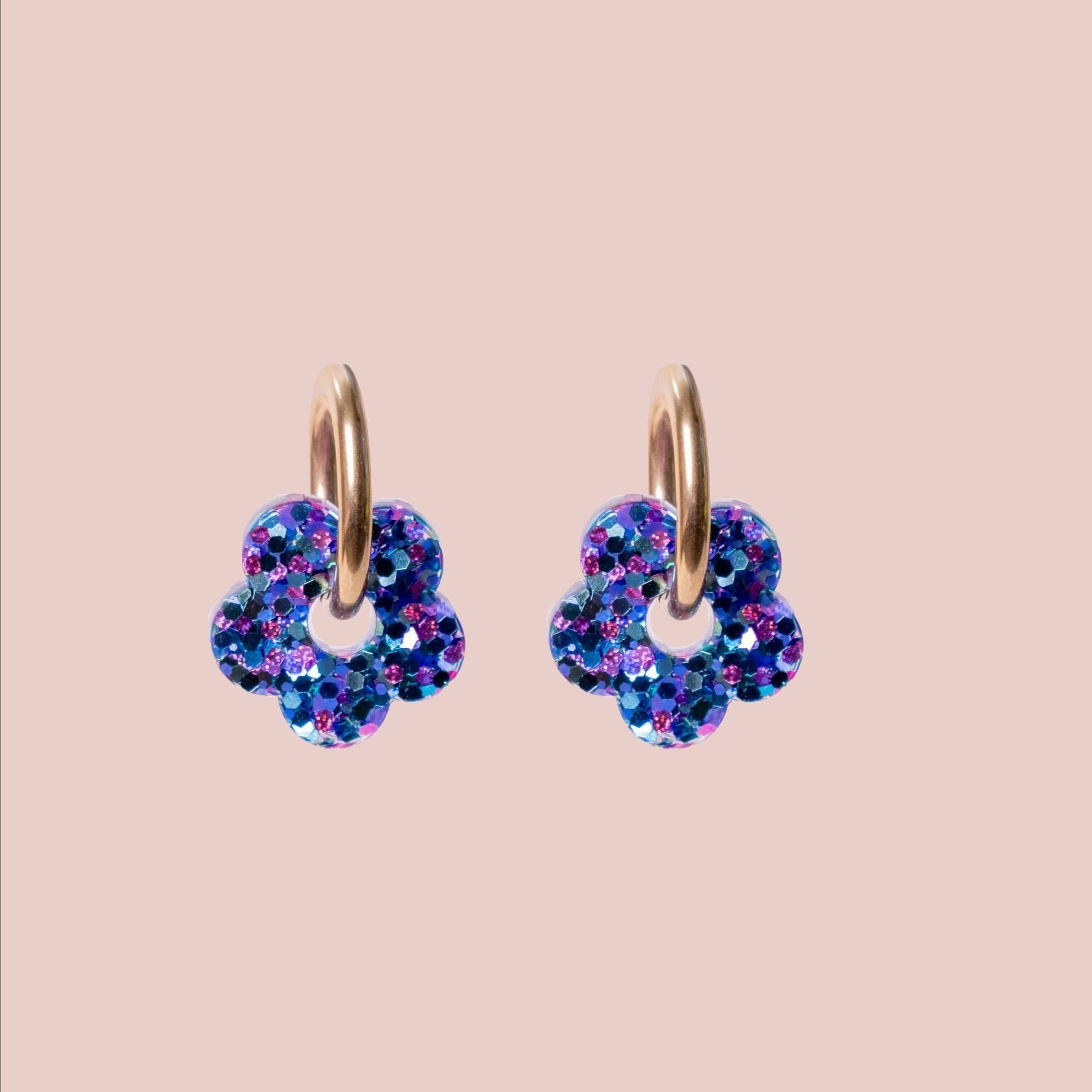 Mini Flower Hoop Earrings Violet Blue Mix