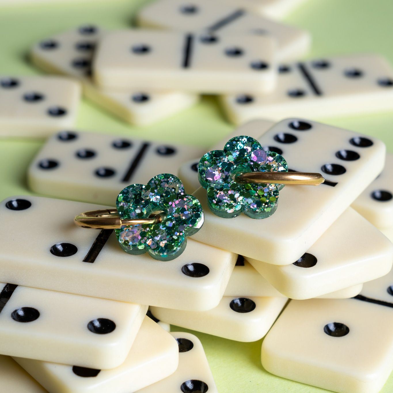 Mixed Green Flower Hoop Earrings 2.0