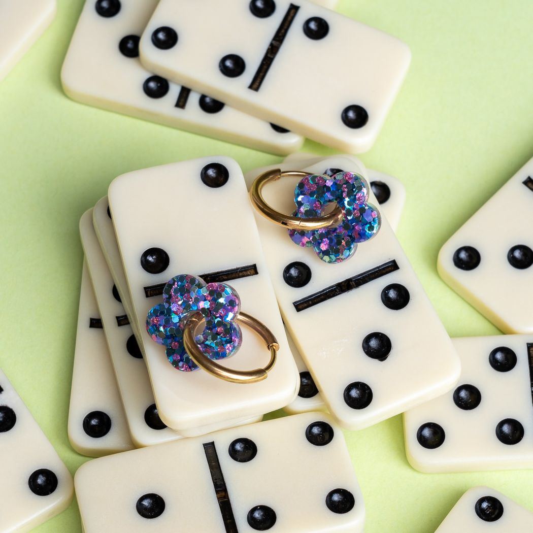 Mini Flower Hoop Earrings Violet Blue Mix