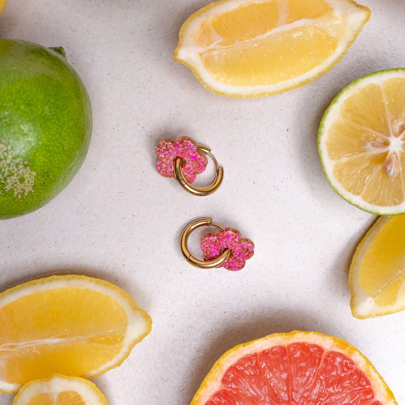 Mini Flower Hoop Earrings Rose Red Mix