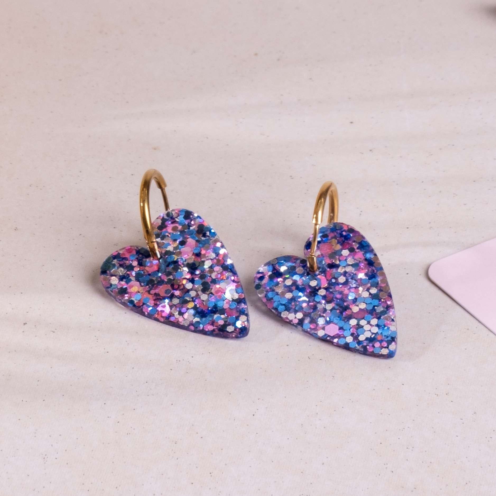 Boucles d'oreilles Cœur Mix Bleu Rose