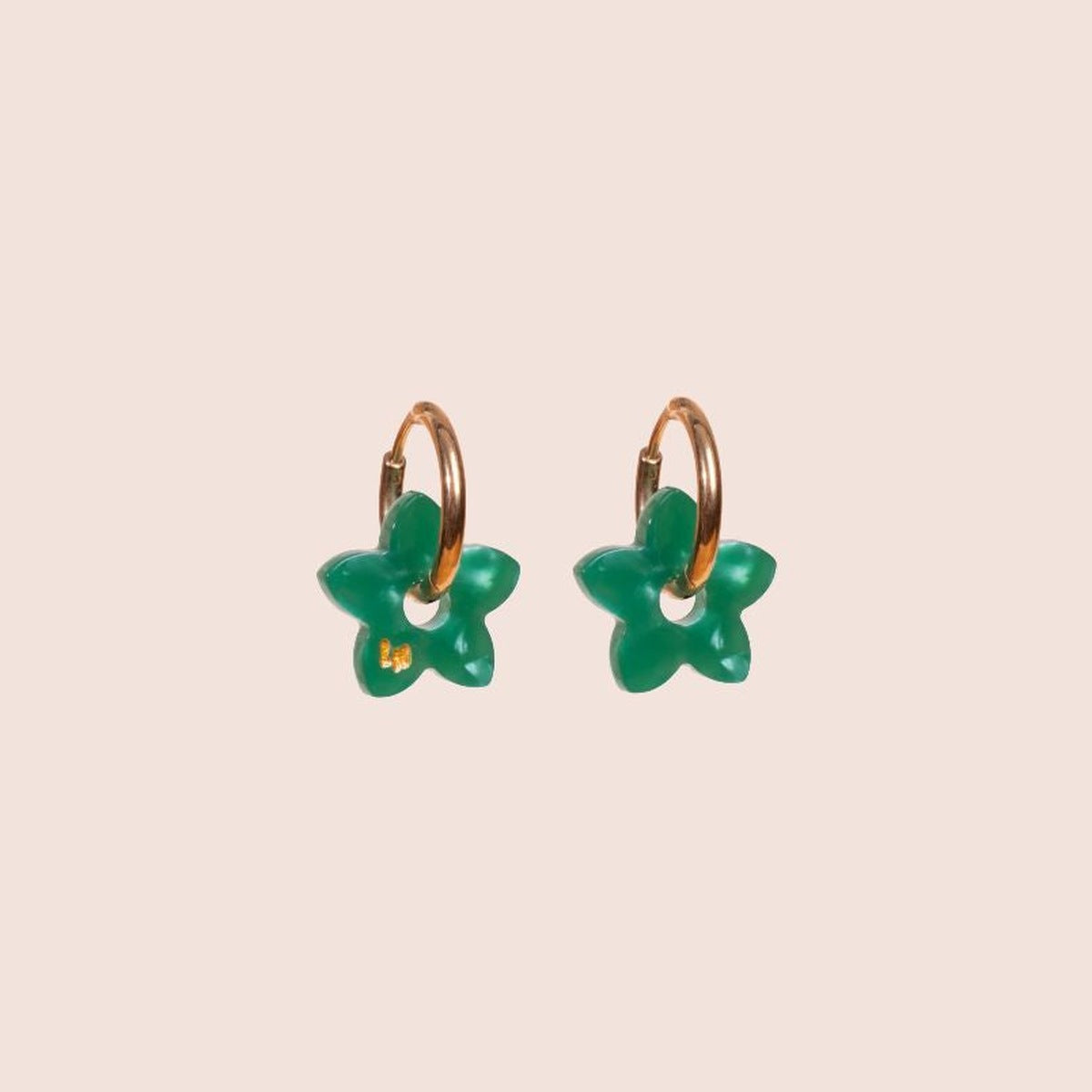 Green Mini Acetate Tiaré Hoops: gold-tone surgical steel hoops and cellulose acetate charms – Les Nicolettes