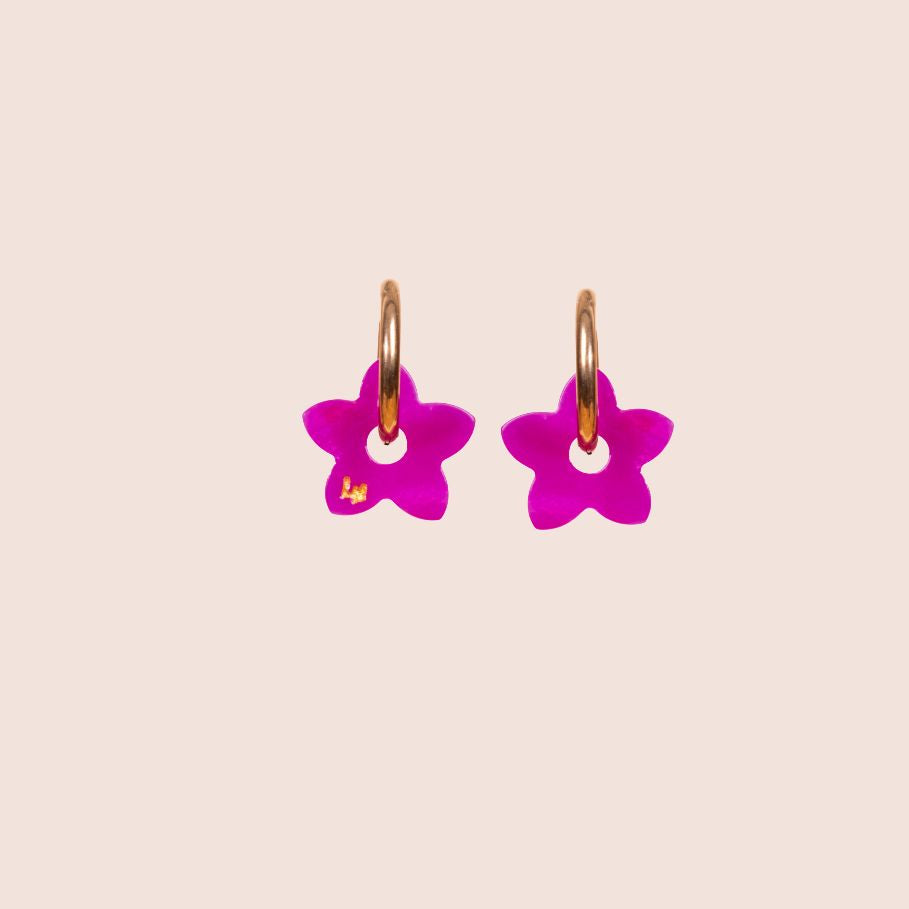 Orecchini a cerchio Mini Tiaré in acetato rosa fucsia