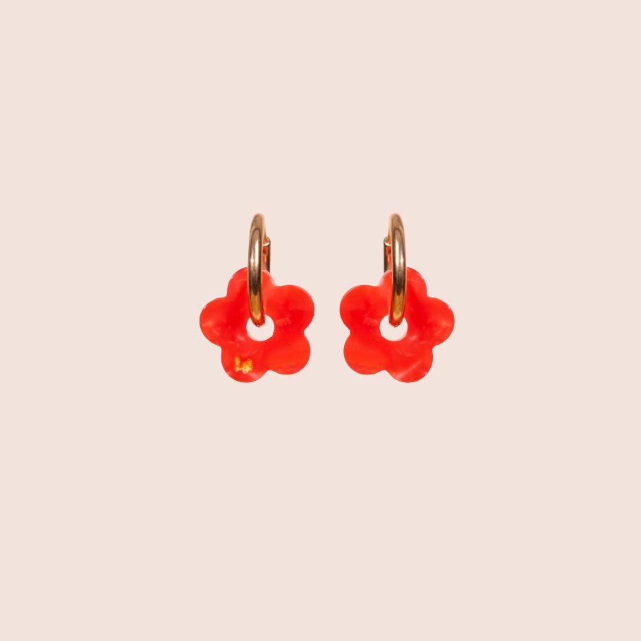 Créoles Mini Fleur Acétate Rouge