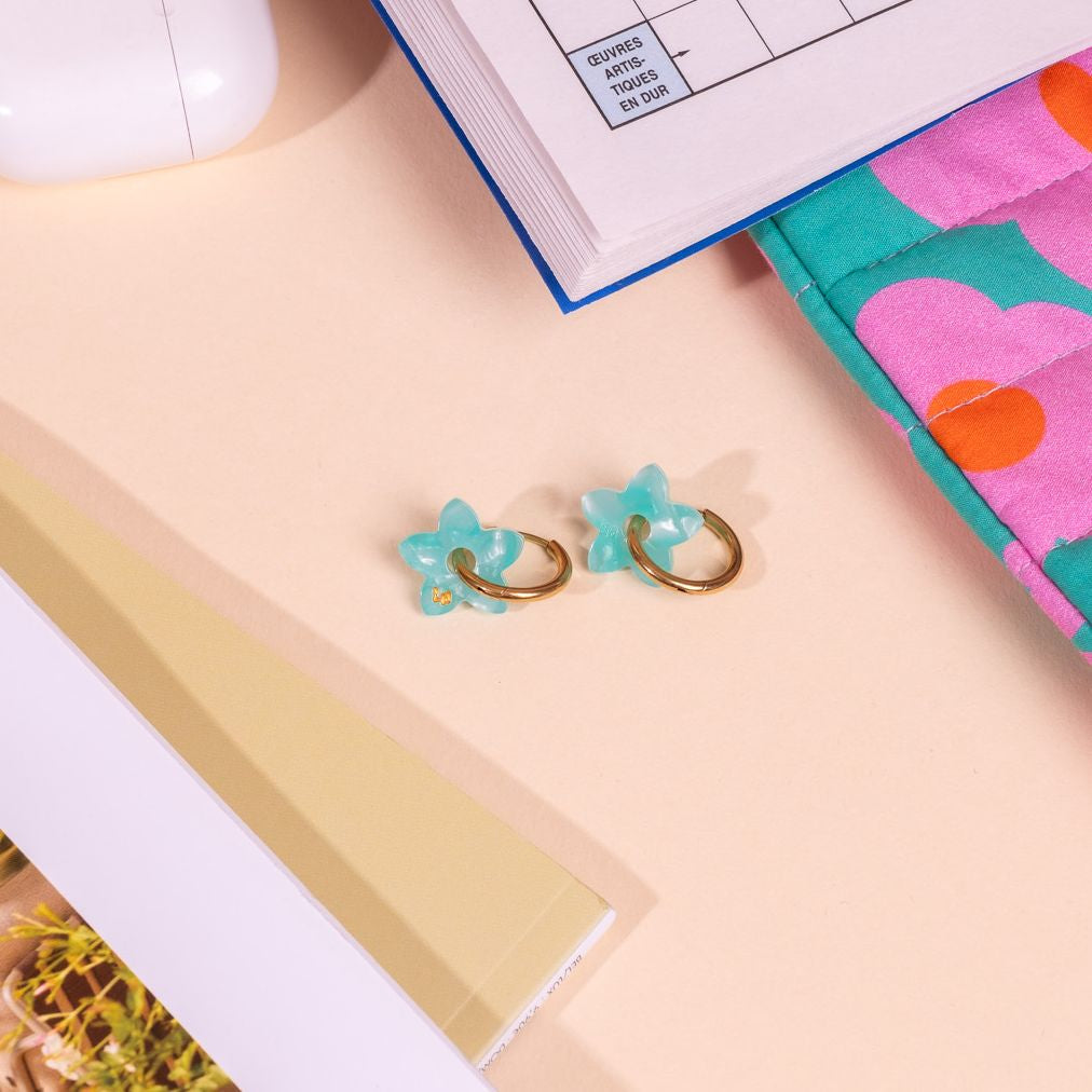 Orecchini a cerchio Mini Tiaré in acetato blu