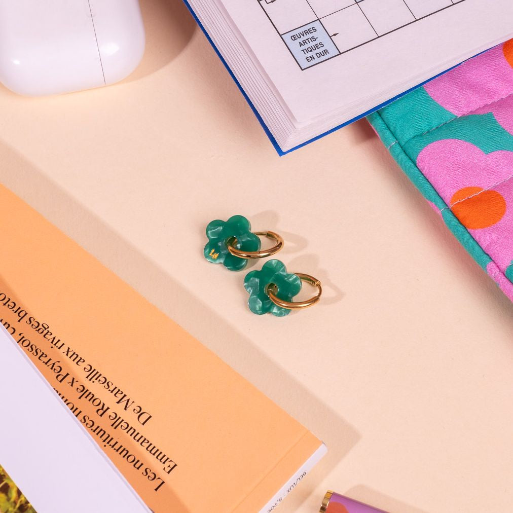 Aros mini flor de acetato verde