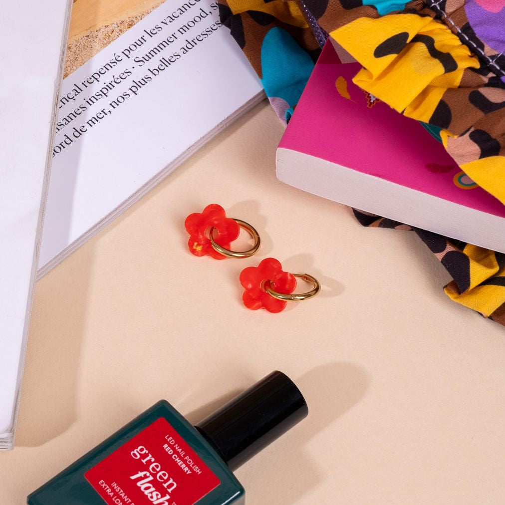 Créoles Mini Fleur Acétate Rouge