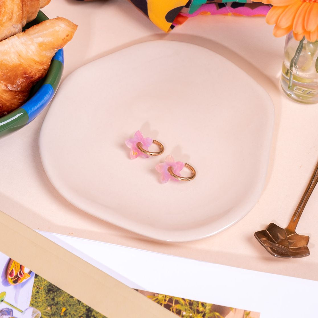 Créoles Mini Tiaré Acétate Dégradé Rose Lilas