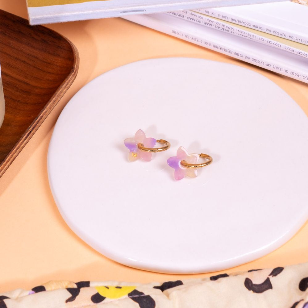Orecchini a cerchio Mini Tiaré in acetato sfumato giallo-lilla