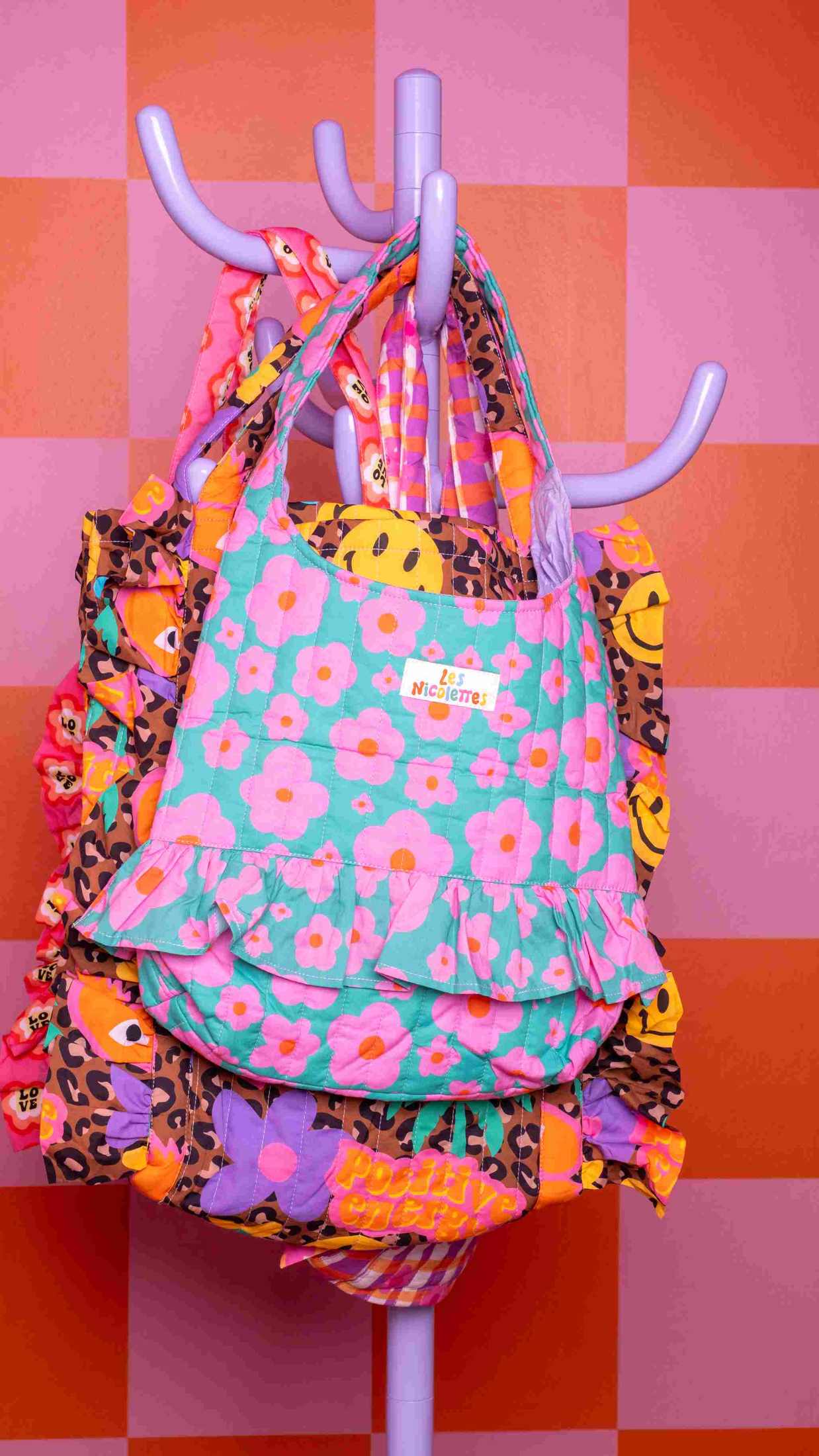 Borsa Celeste Fiori Verde Rosa
