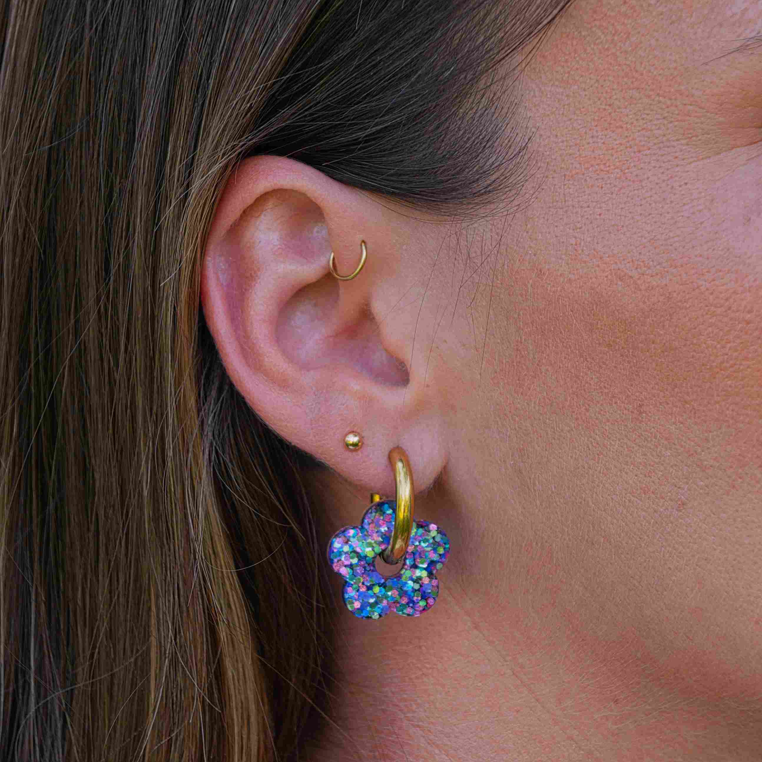 Orecchini a cerchio Fiore Mix Viola Blu