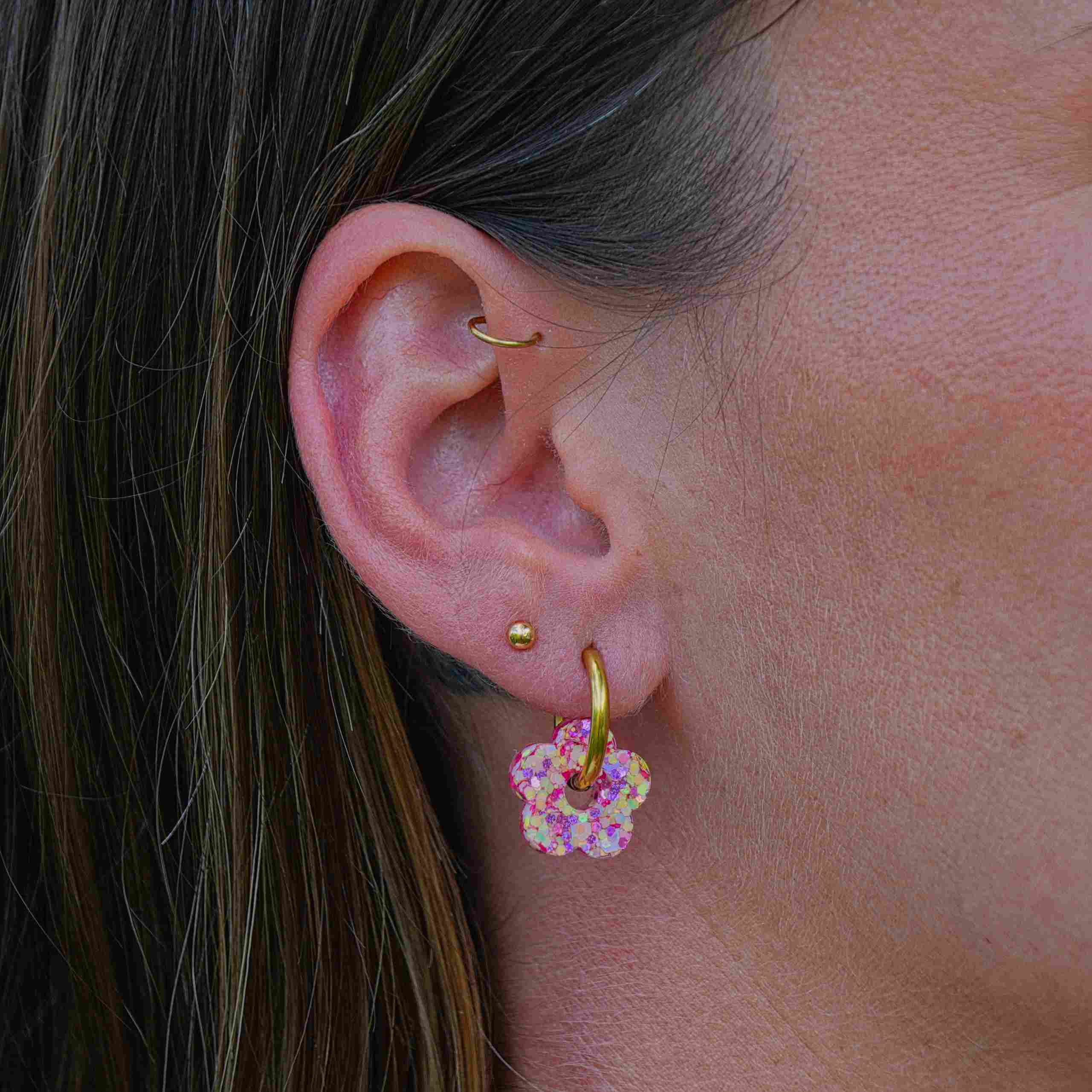 Mini Flower Hoop Earrings Summer Sunset