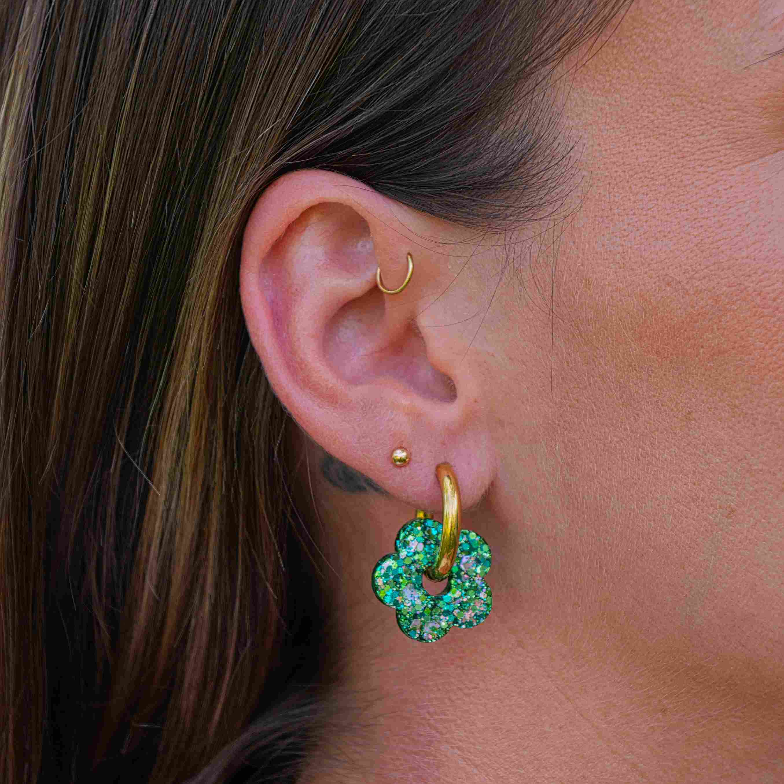 Mixed Green Flower Hoop Earrings 2.0