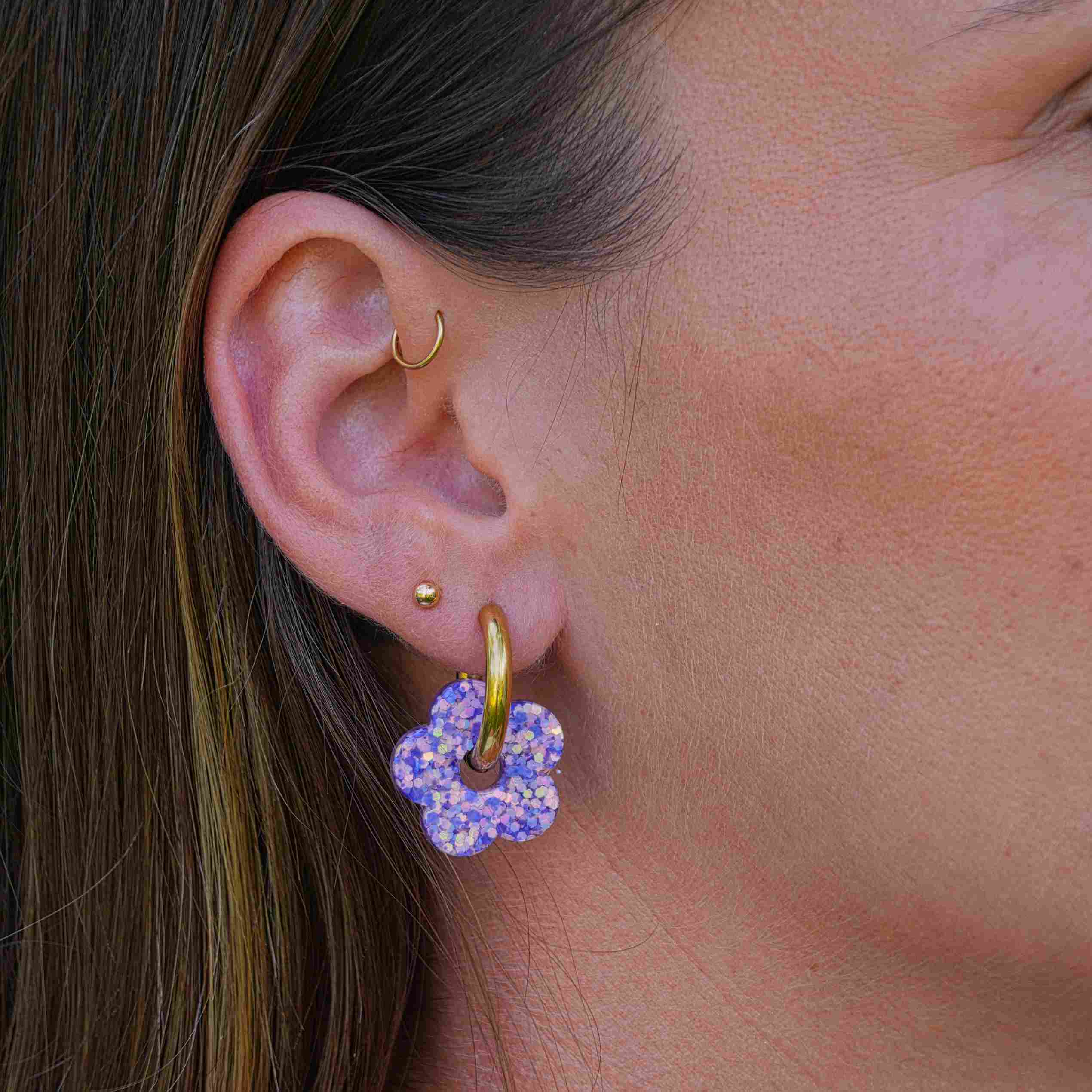 Creolen Blume Lila & Orange