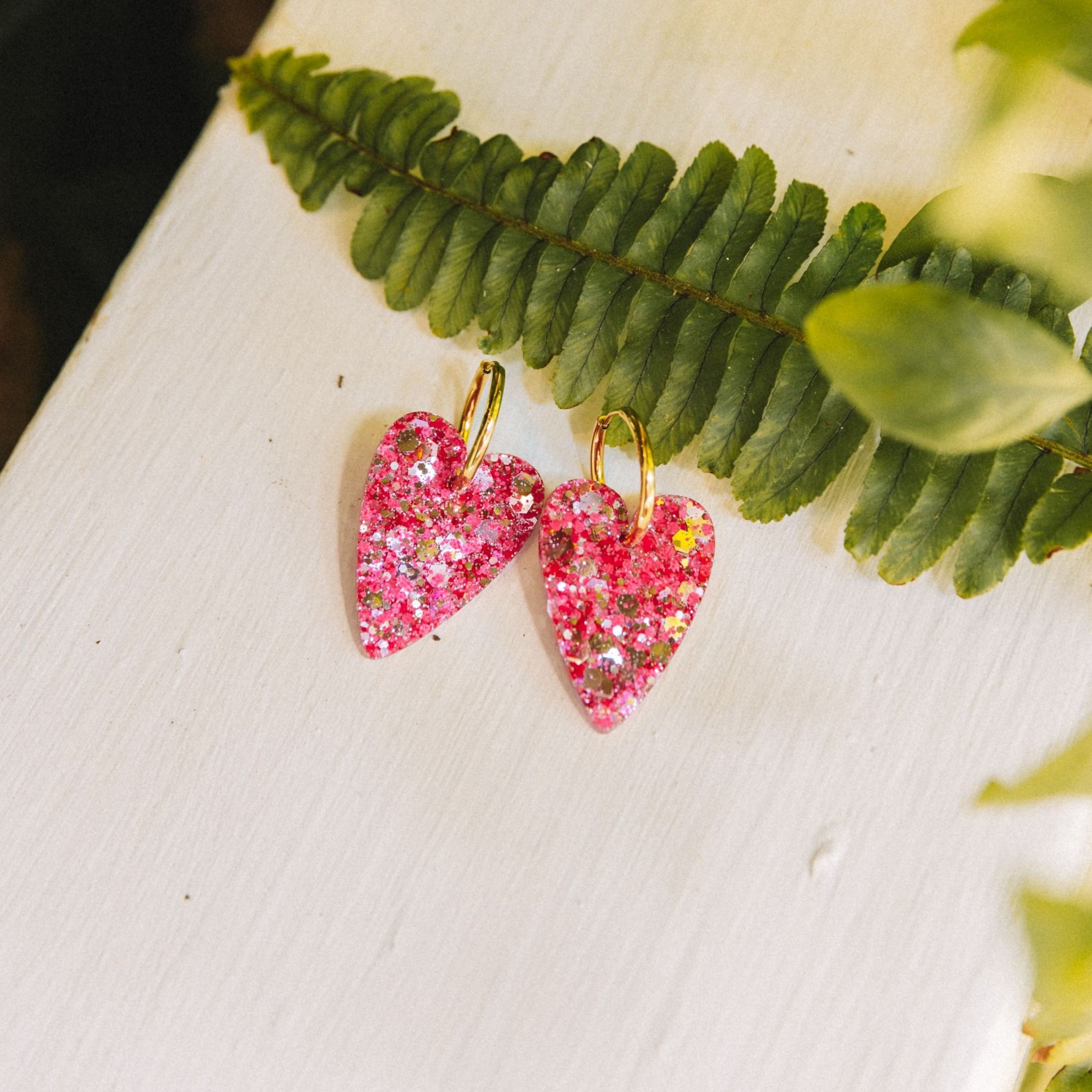 Boucles d'oreilles Cœur Rouge Rose