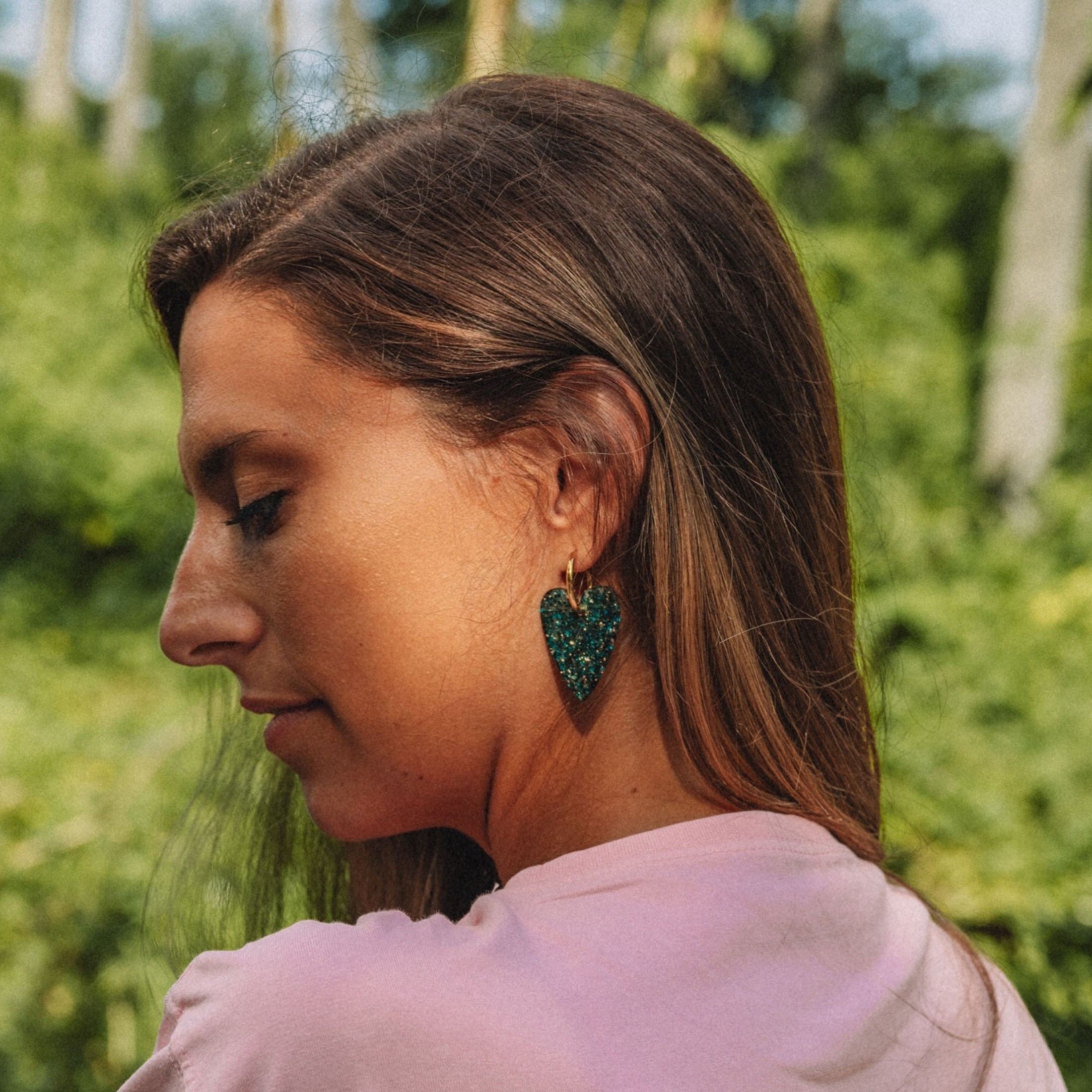 Green Mix Heart Earrings