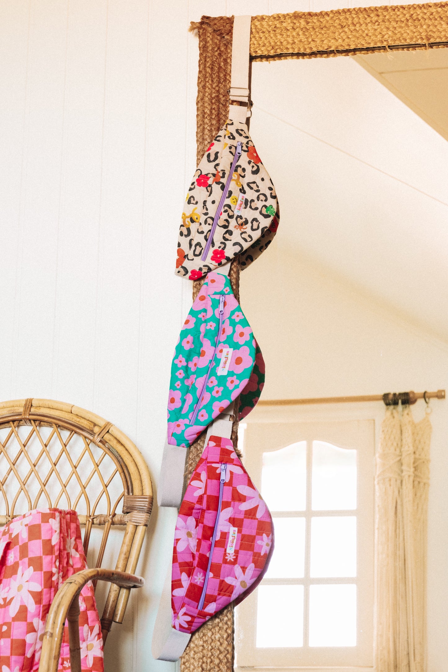 Sac Banane Matelassé Damier Fleuri