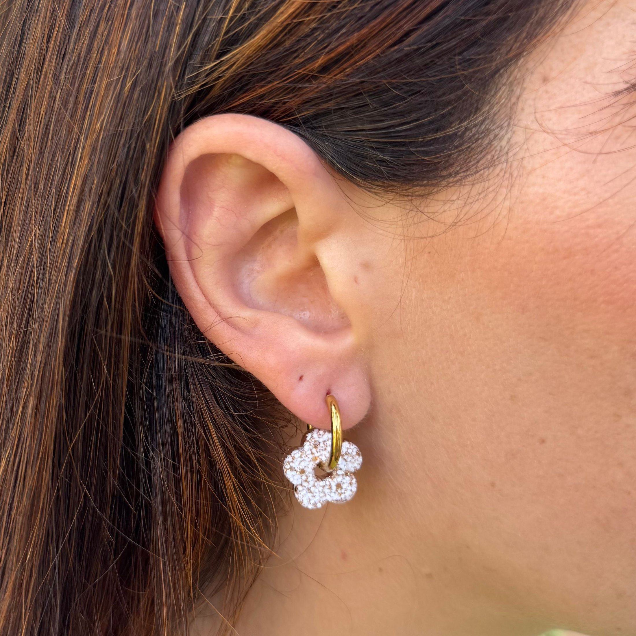 Mini Ivory Champagne Flower Hoops