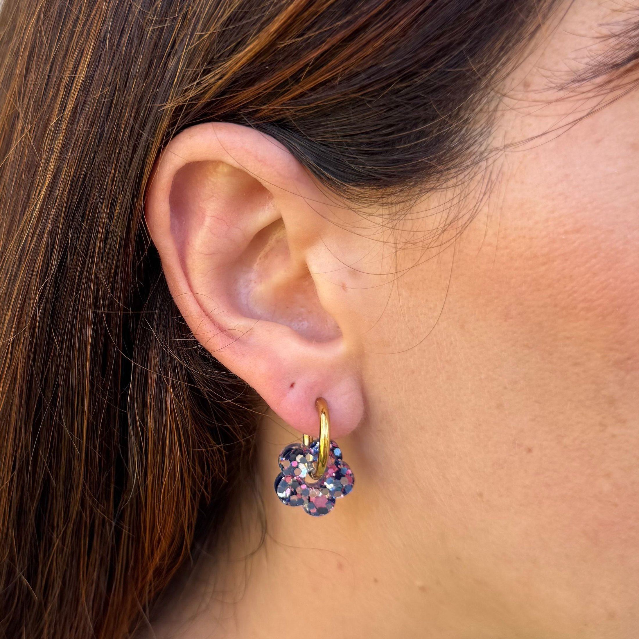 Mini Flower Blue Pink Mix Hoops