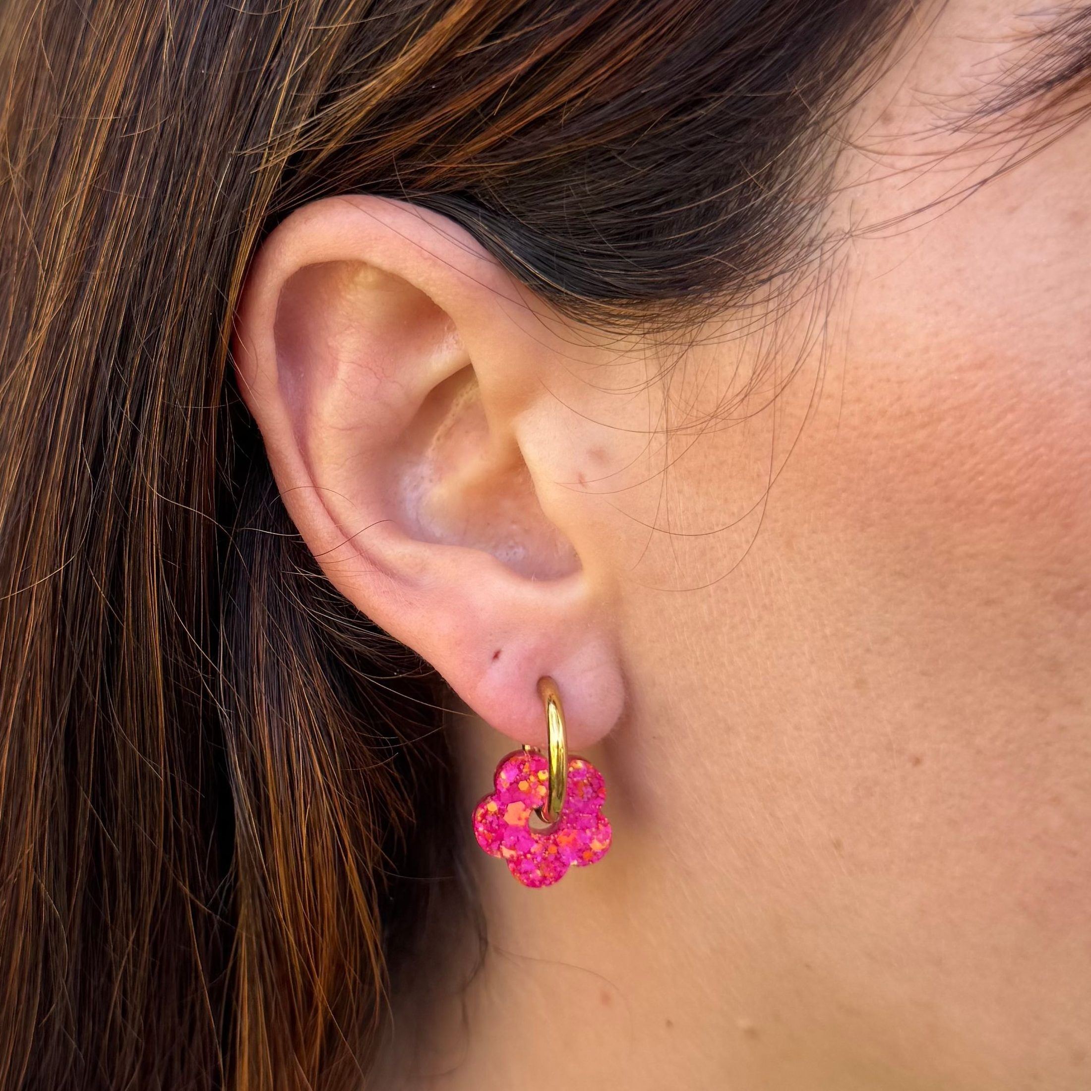 Mini Fuchsia Orange Flower Hoops