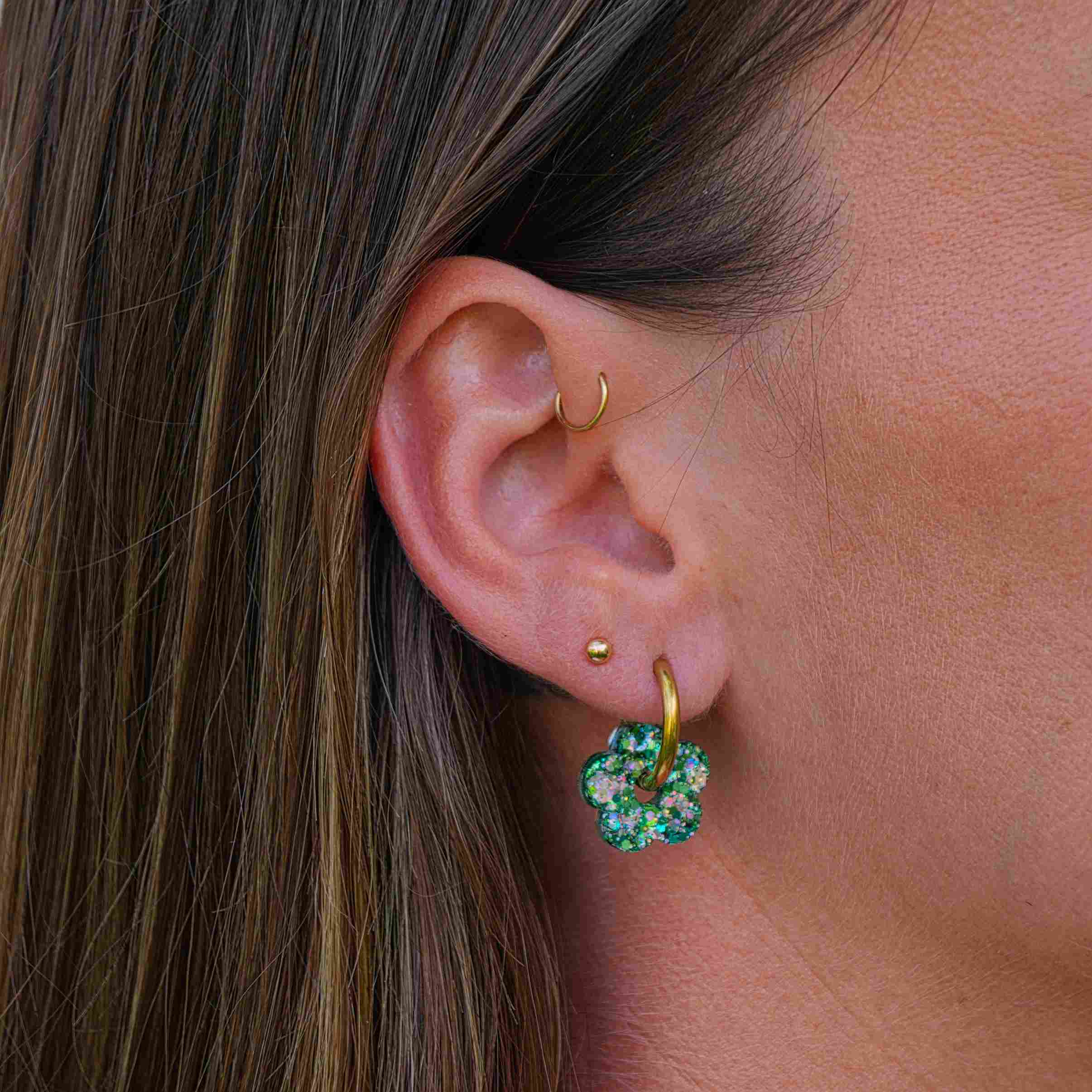 Mini orecchini a cerchio Fiore Mix Verde 2.0