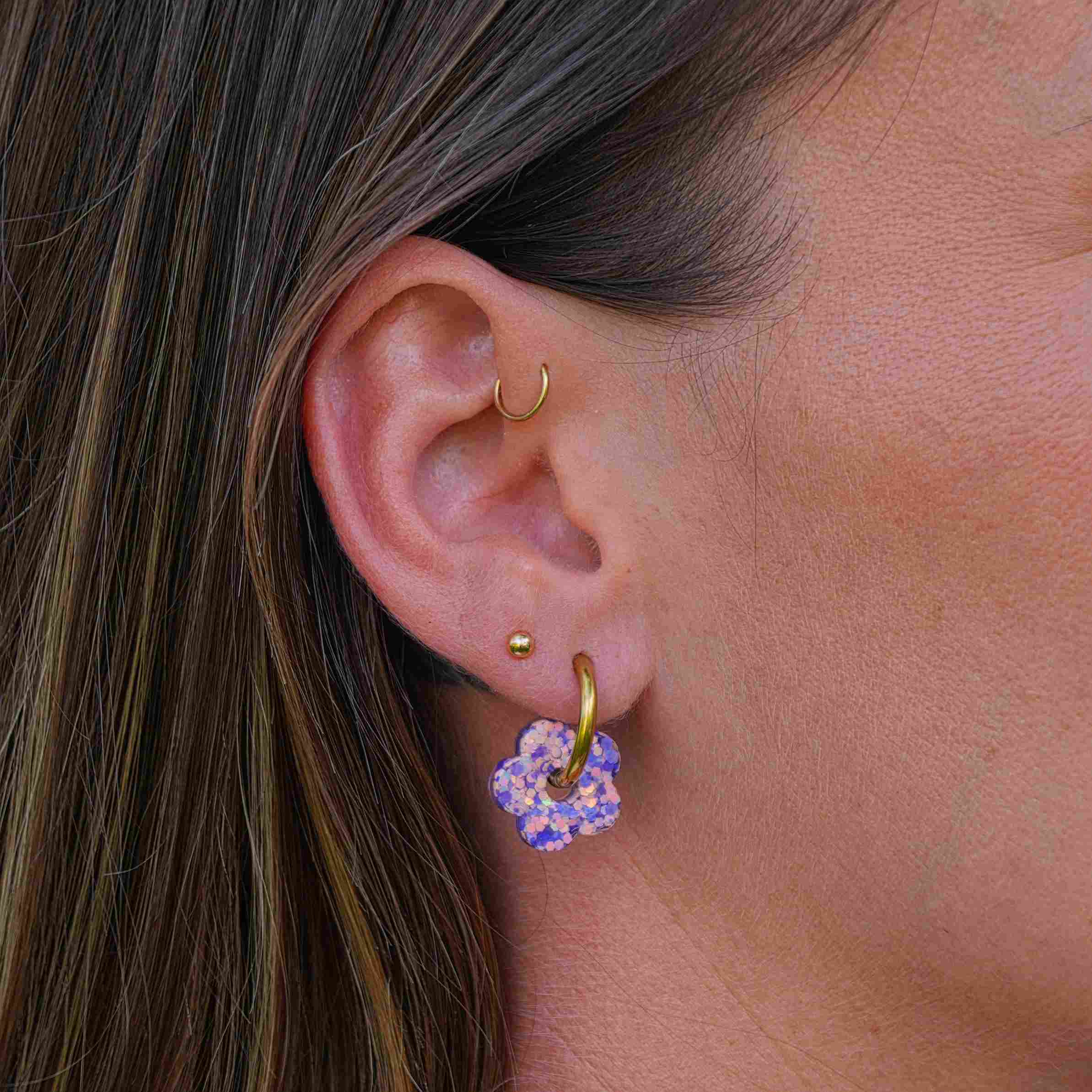 Orecchini a cerchio Mini Fiore Viola Arancio