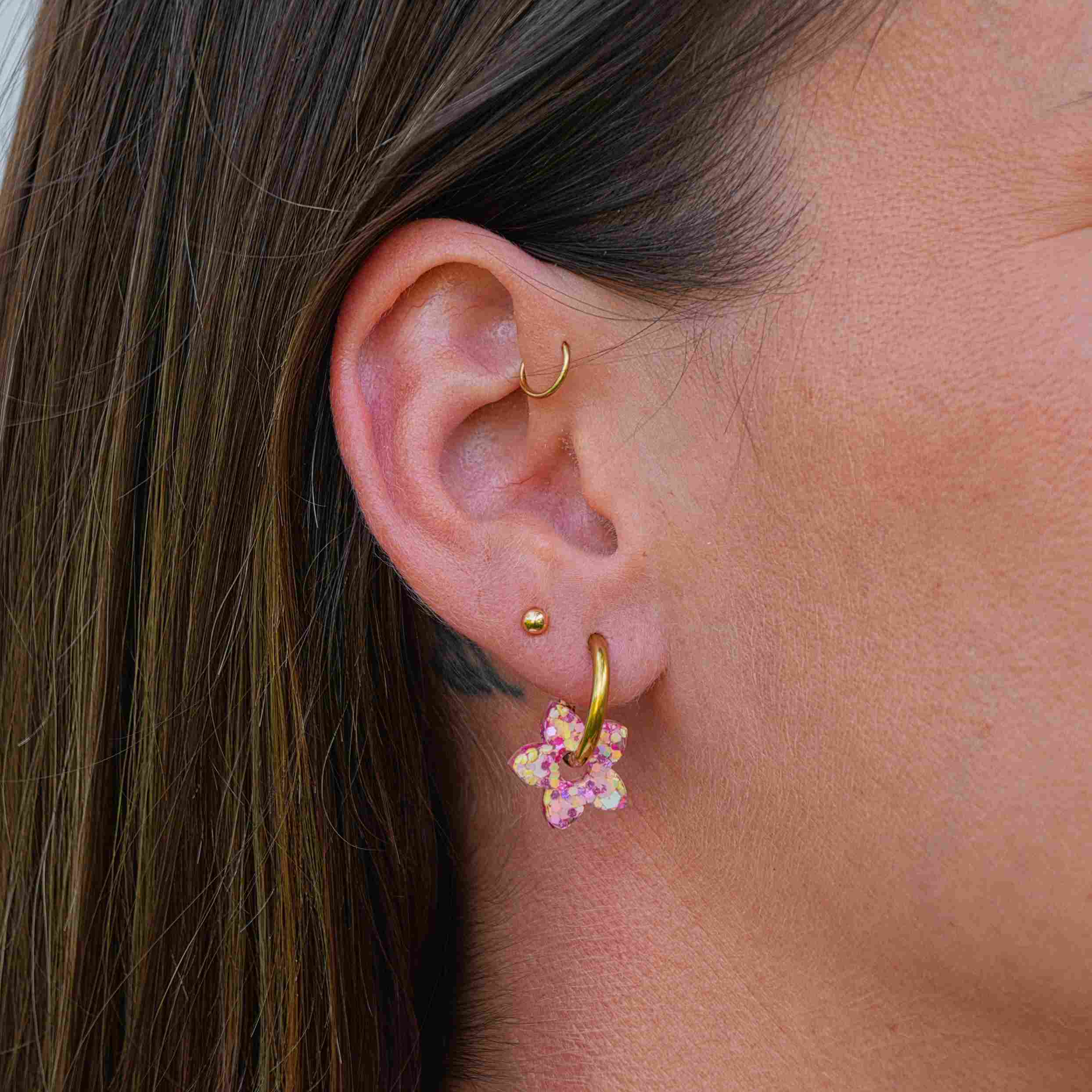 Créoles Mini Tiaré Summer Sunset en acier chirurgical avec charms, modèle enfant et adulte