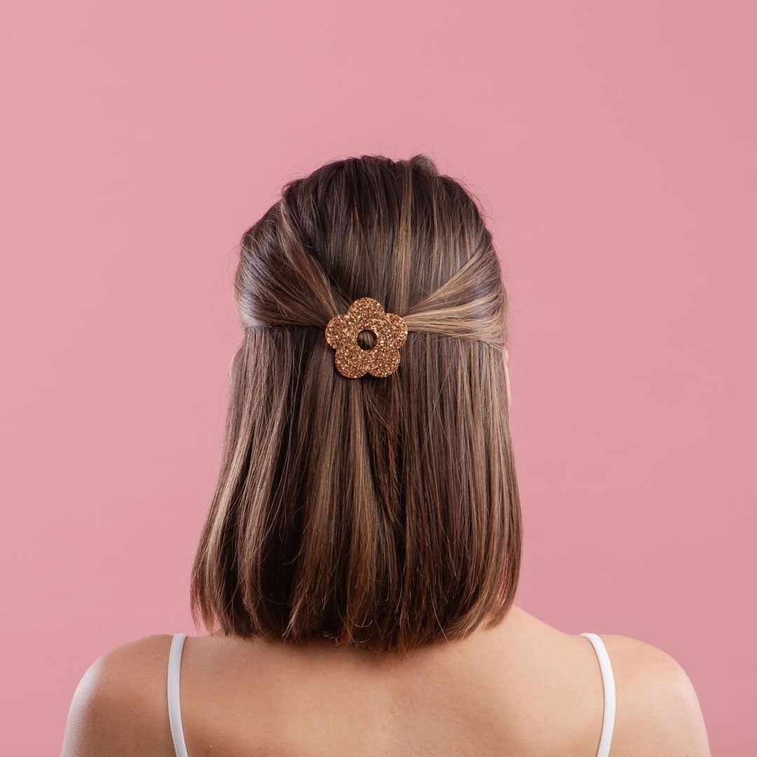 Barrette ronde Fleur Champagne-Les Nicolettes