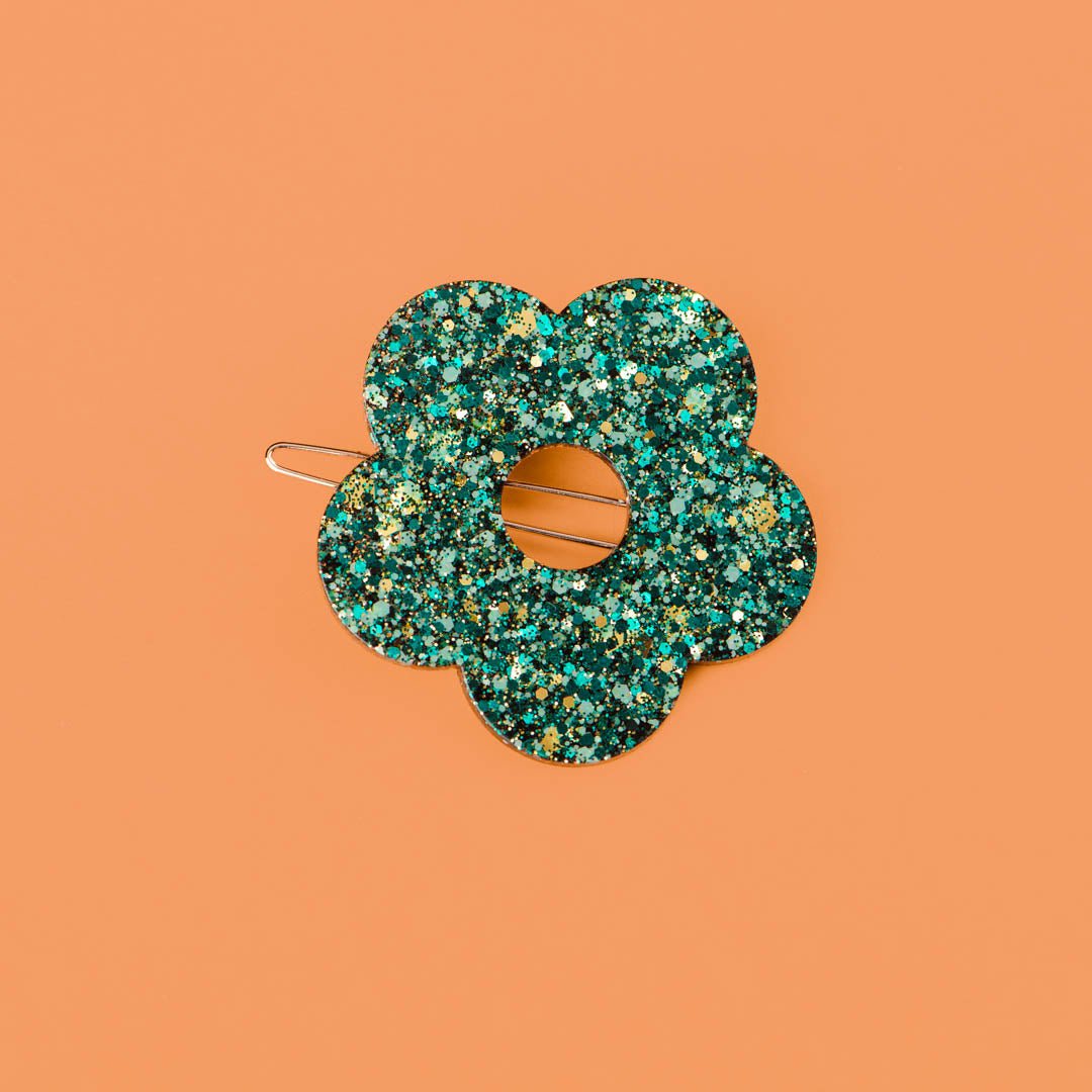 Barrette ronde Fleur Mix Vert-Les Nicolettes