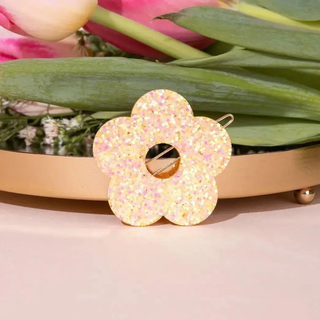 Barrette ronde Fleur Orange Jaune-Les Nicolettes