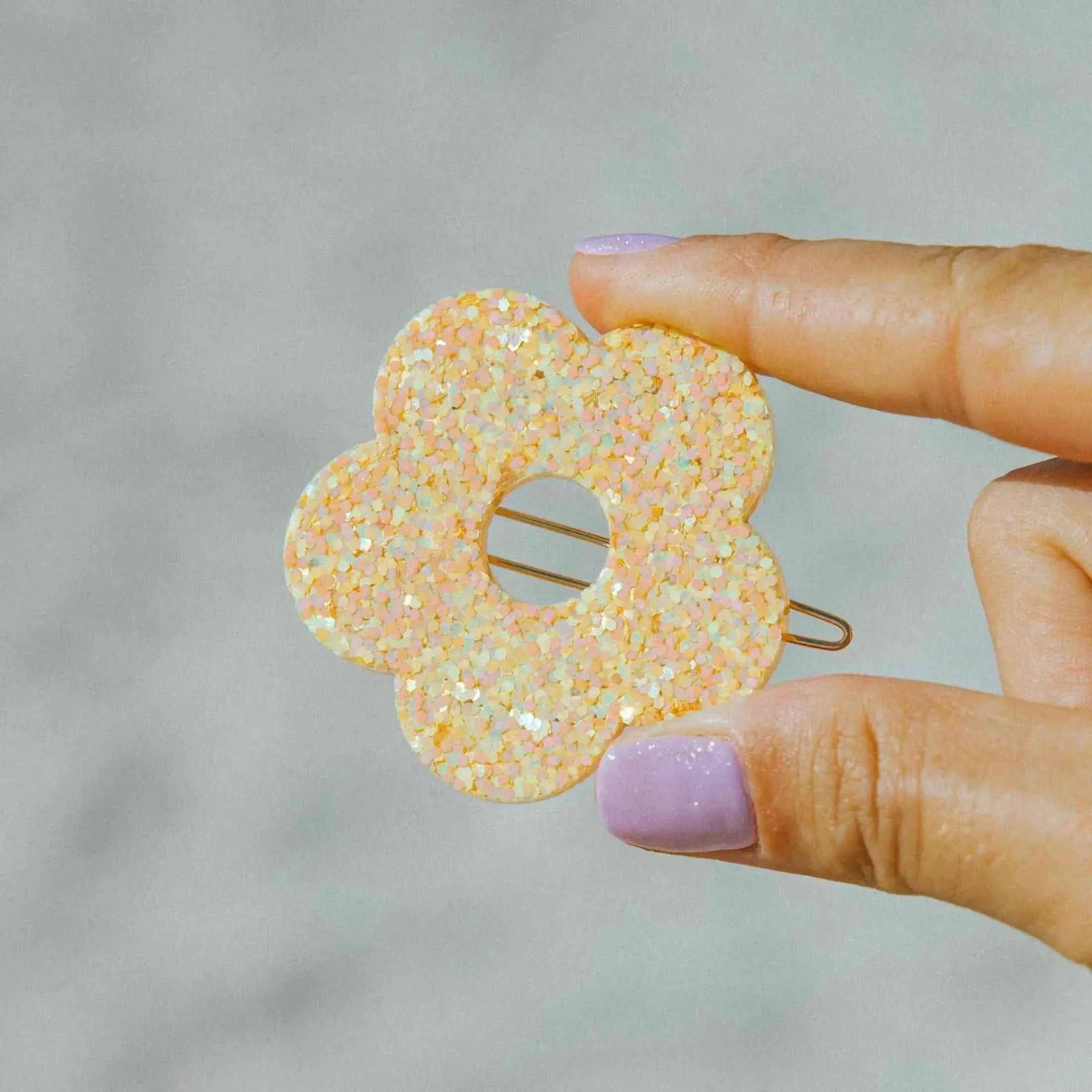 Barrette ronde Fleur Orange Jaune-Les Nicolettes