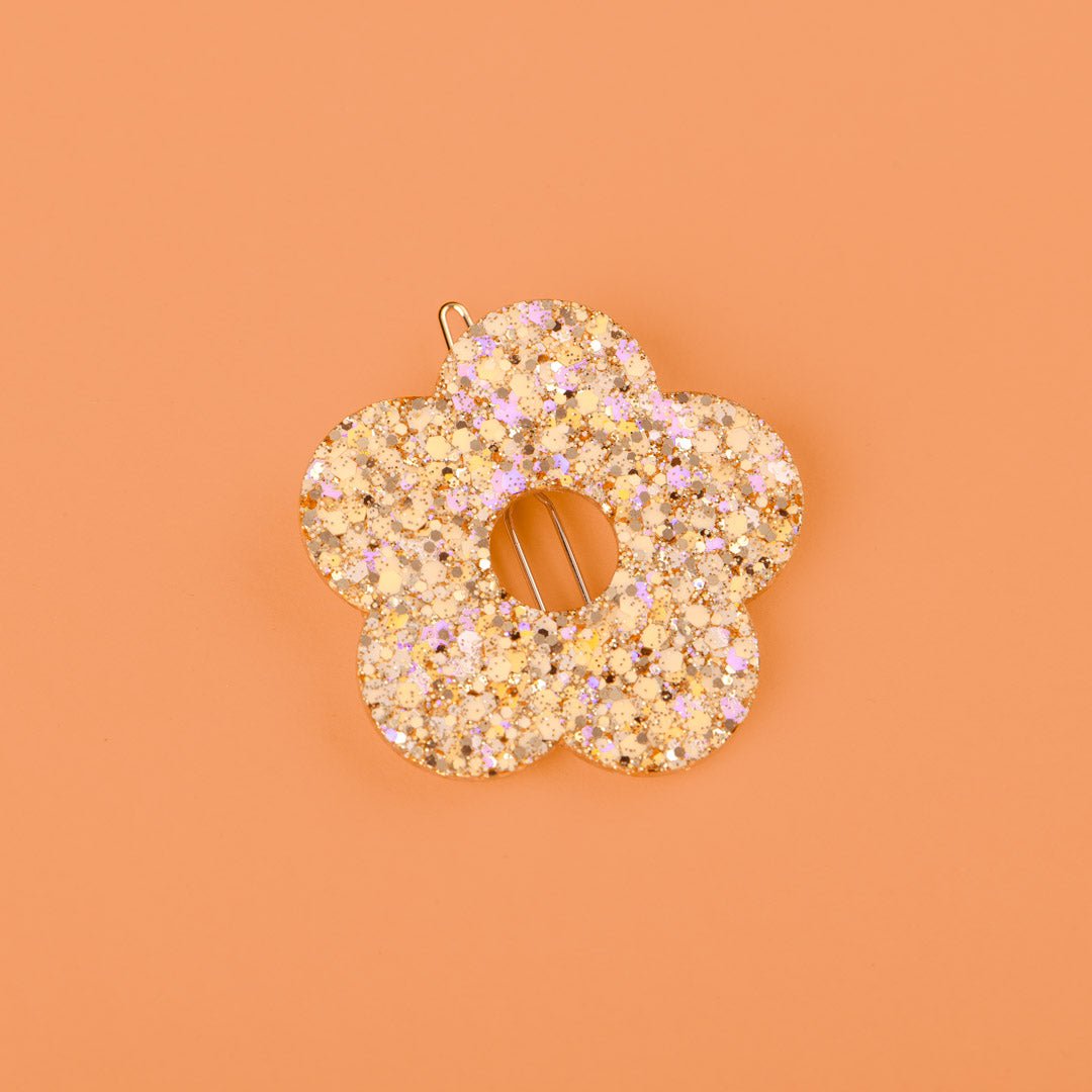 Barrette ronde Fleur Pêche Champagne-Les Nicolettes