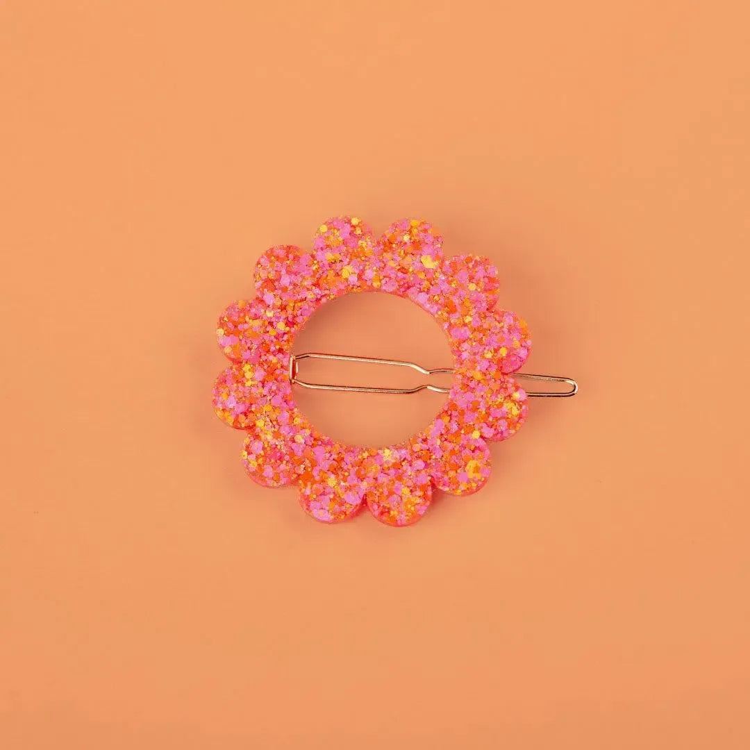 Barrette ronde Sunflower Fuchsia Orange-Les Nicolettes