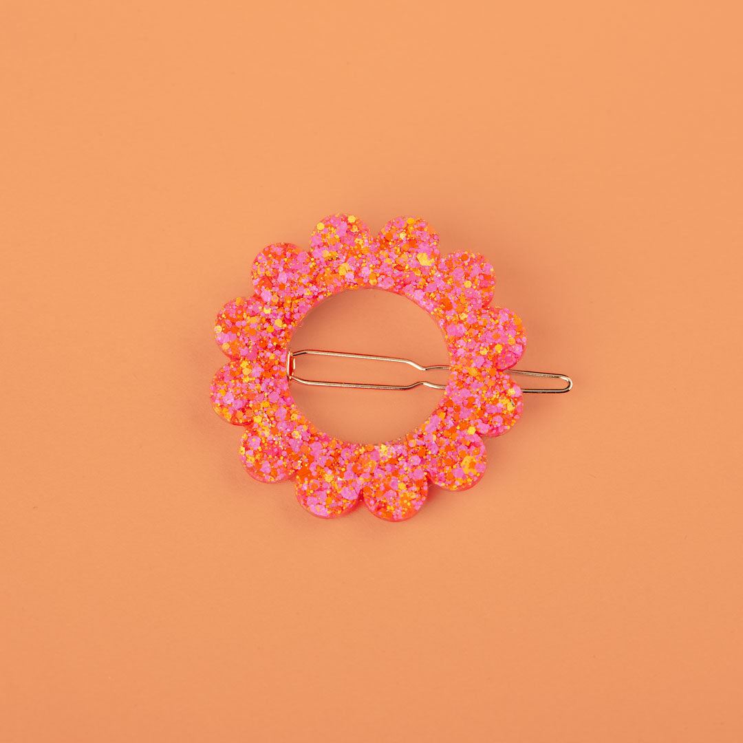 Barrette ronde Sunflower Fuchsia Orange-Les Nicolettes