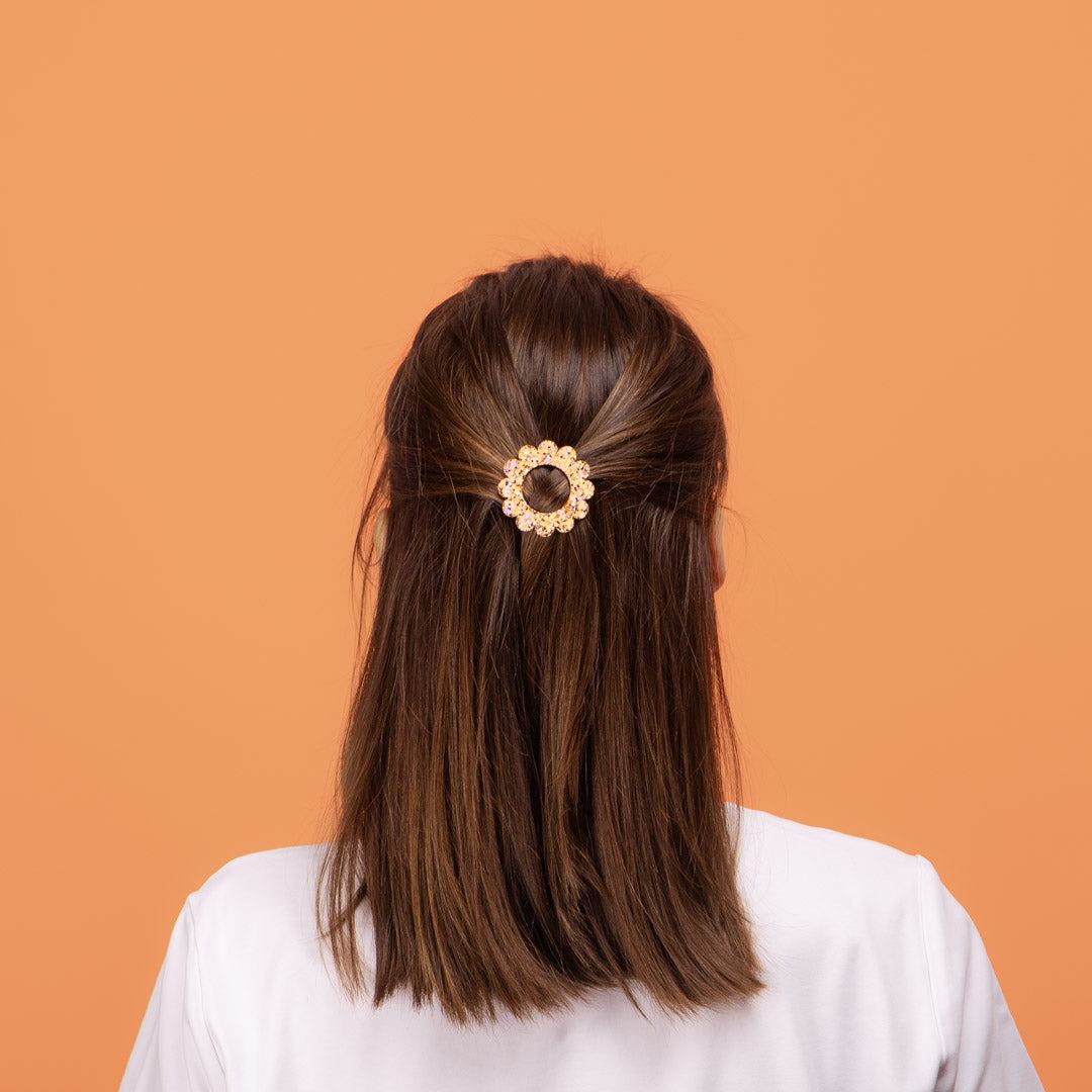 Barrette ronde Sunflower Pêche Champagne-Les Nicolettes
