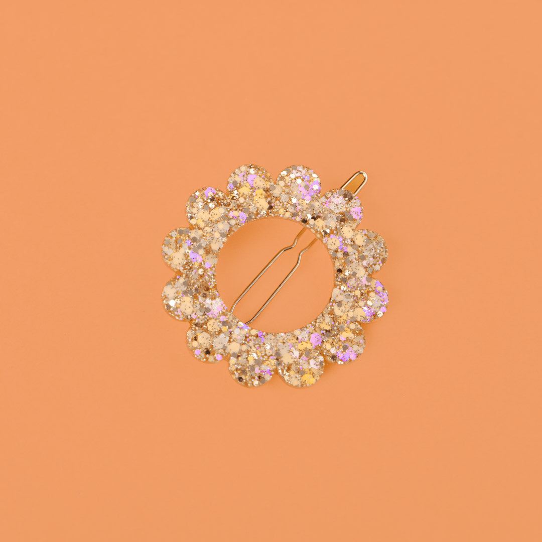 Barrette ronde Sunflower Pêche Champagne-Les Nicolettes