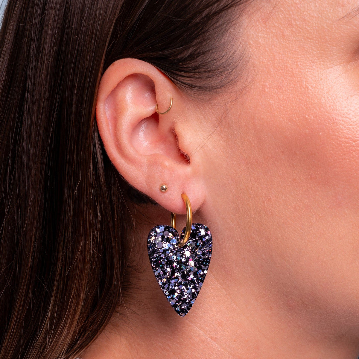 Boucles d'oreilles Cœur Mix Noir portées-Les Nicolettes