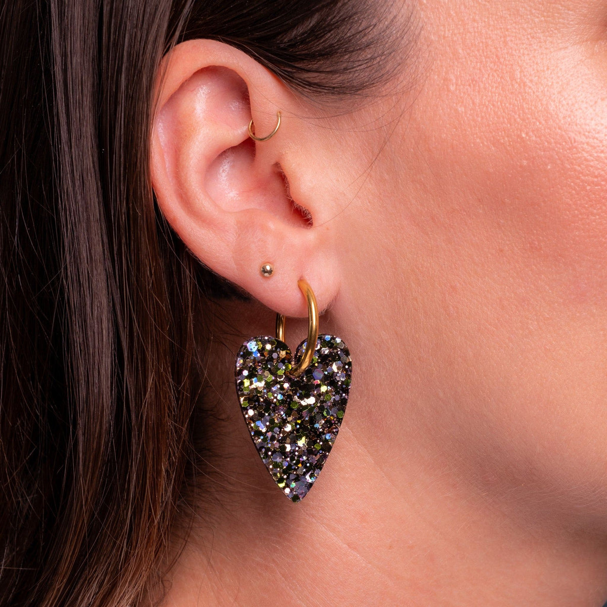 Boucles d'oreilles Cœur Mix Vert Parme portées-Les Nicolettes