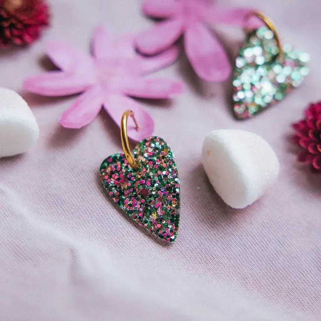 Boucles d'oreilles Cœur Mix Vert Rose-Les Nicolettes