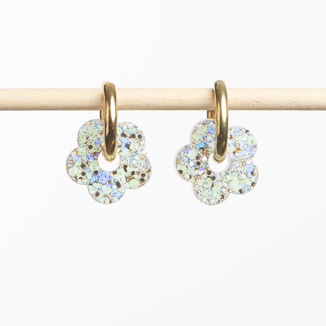 Créoles Fleur Baby Blue Champagne-Les Nicolettes