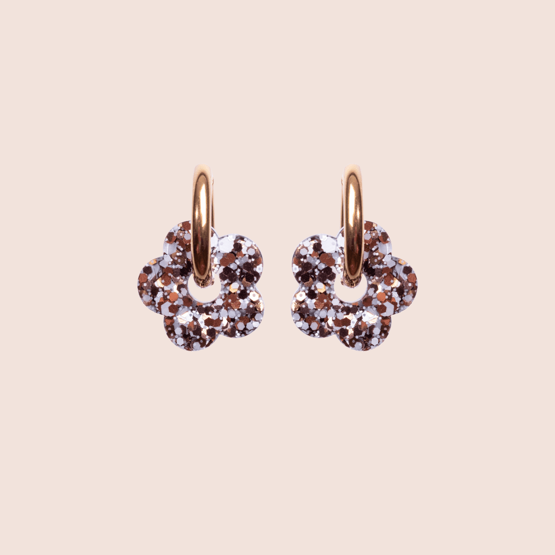 Créoles Fleur Mix Bleu Marron-Les Nicolettes