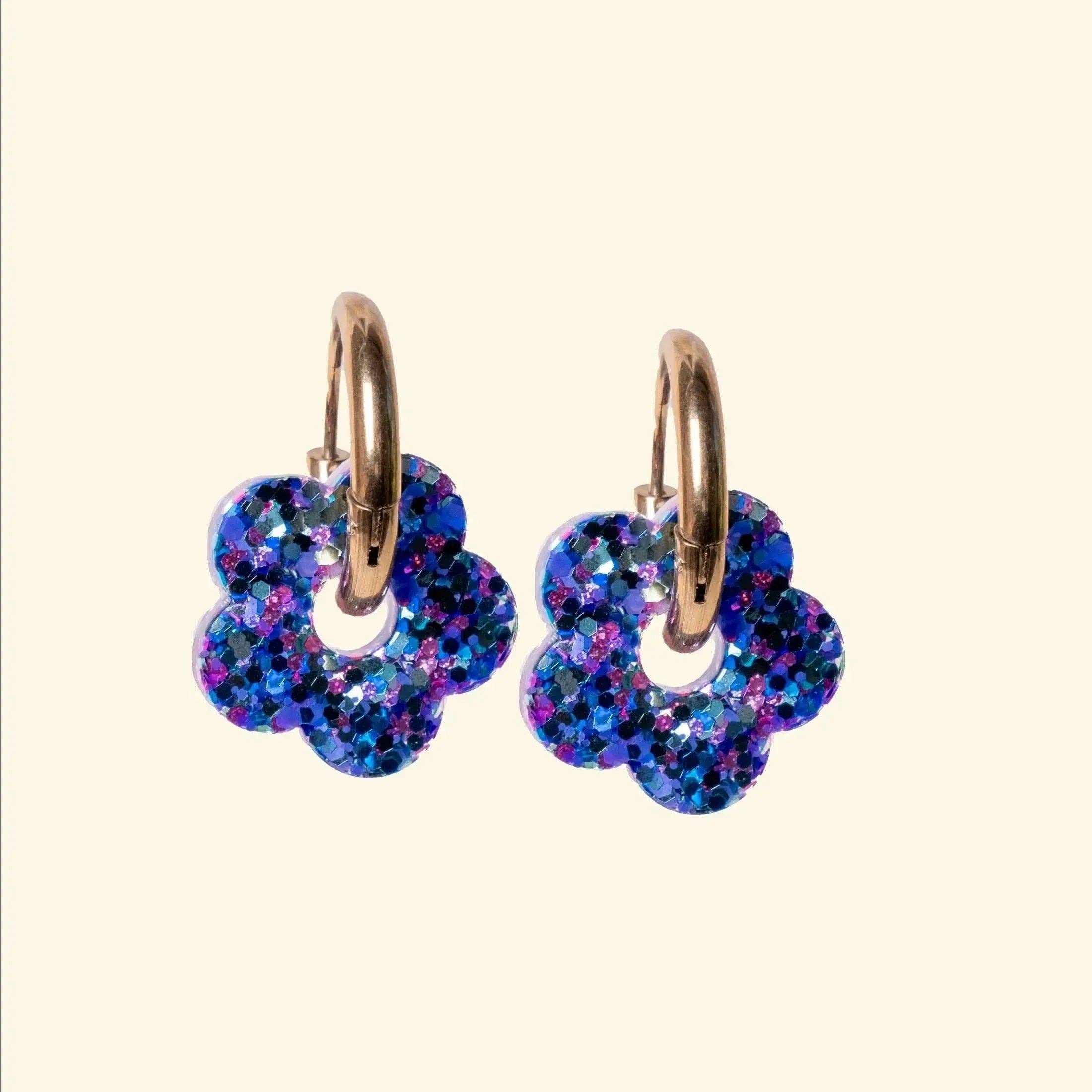 Créoles Fleur Mix Violet Bleu-Les Nicolettes