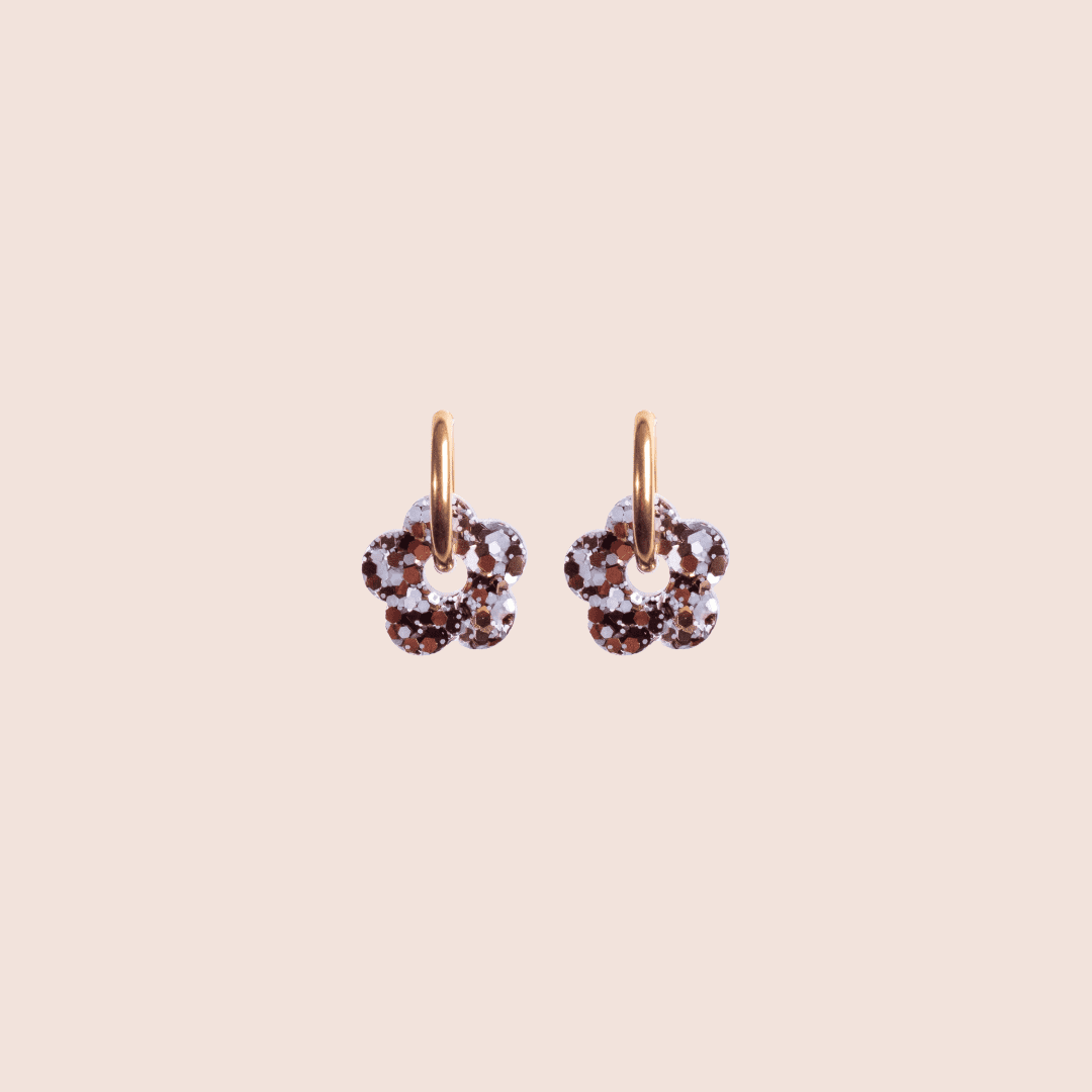 Créoles Mini Fleur Mix Bleu Marron-Les Nicolettes