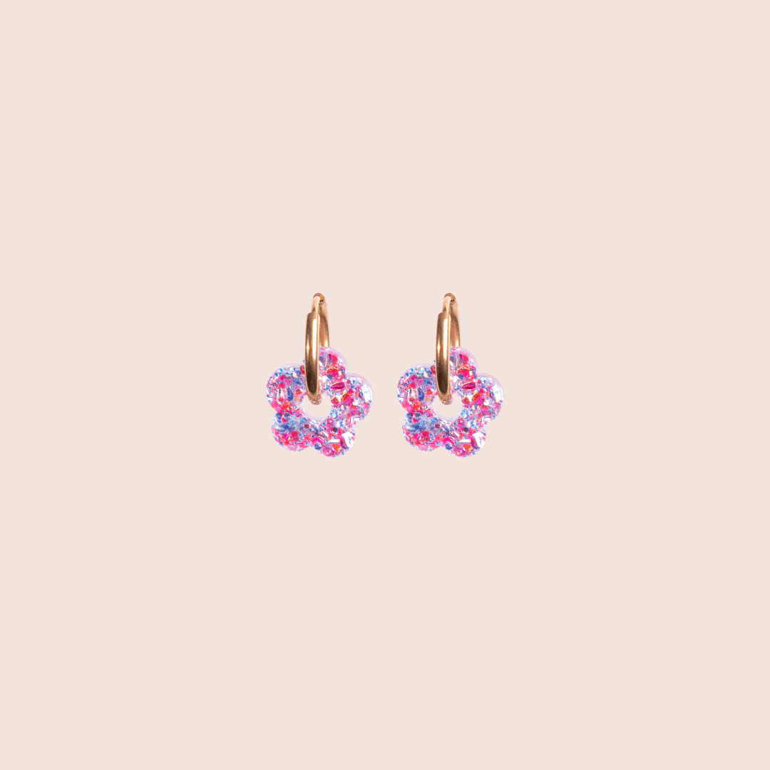 Créoles Mini Fleur Pink Blue-Les Nicolettes