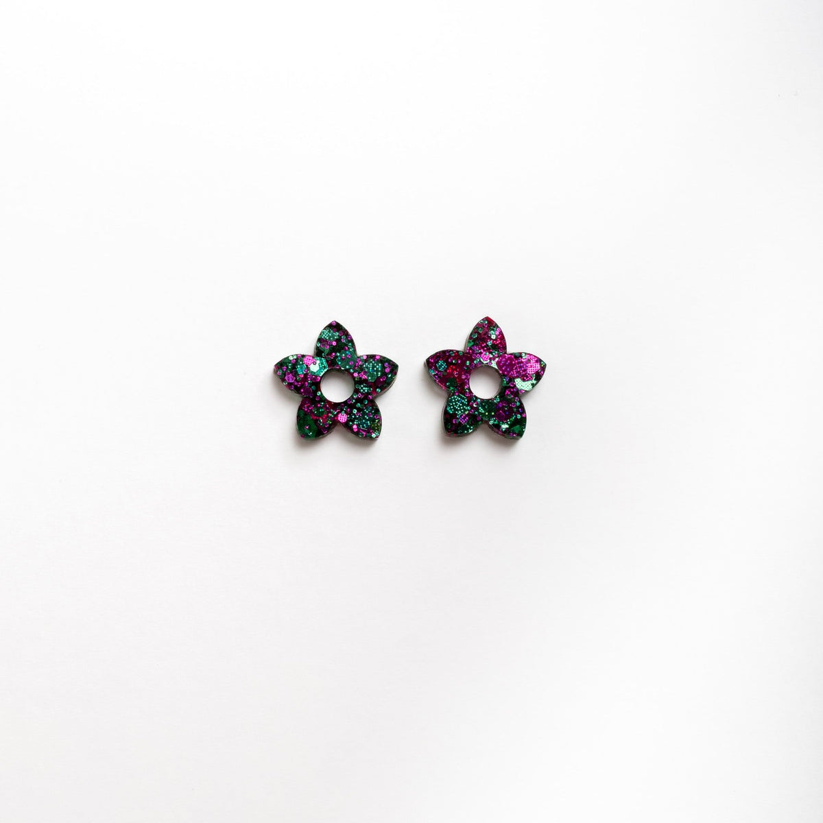 Créoles Mini Tiaré Émeraude Fuchsia-Les Nicolettes
