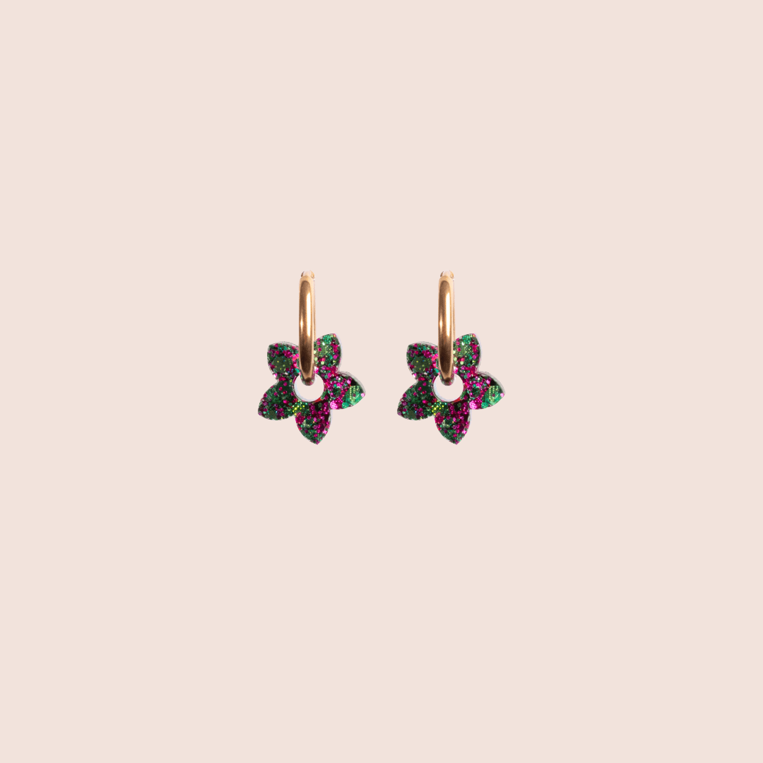 Créoles Mini Tiaré Émeraude Fuchsia-Les Nicolettes